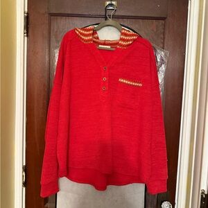 Red Women's Top with Striped hood